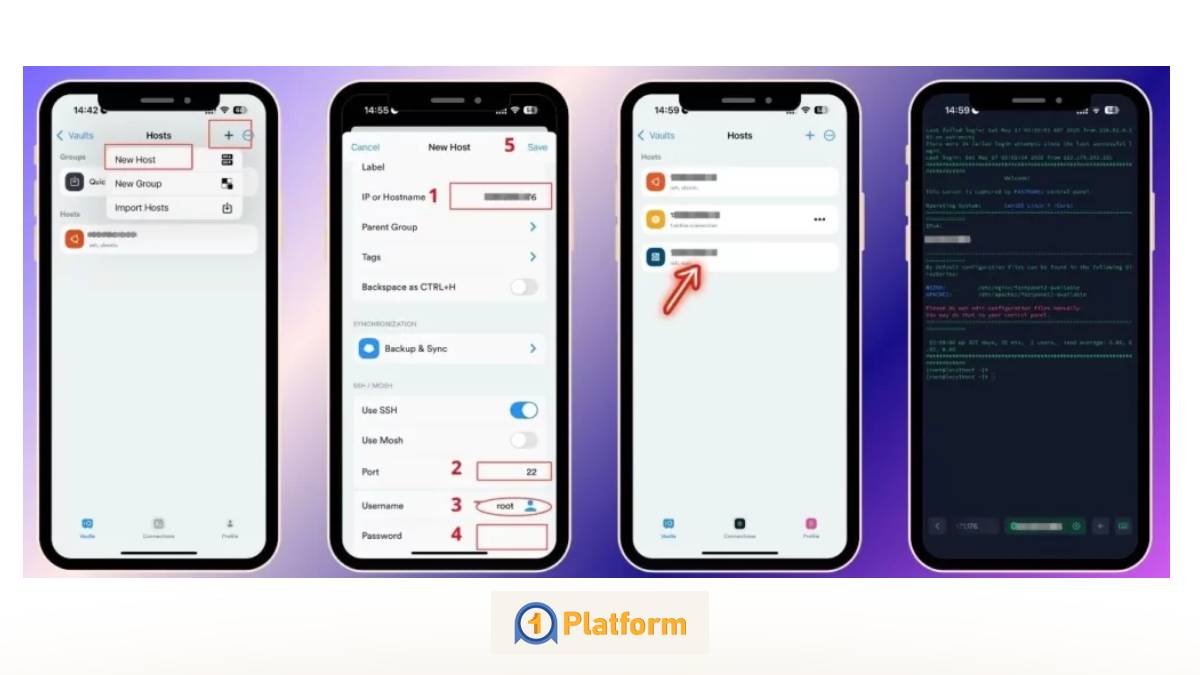 وصل شدن به سرور مجازی لینوکس با گوشی ios از اپلیکیشن Termius