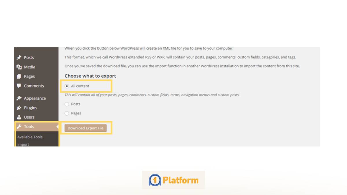 خروجی گرفتن از سایت قبلی - وان پلتفرم