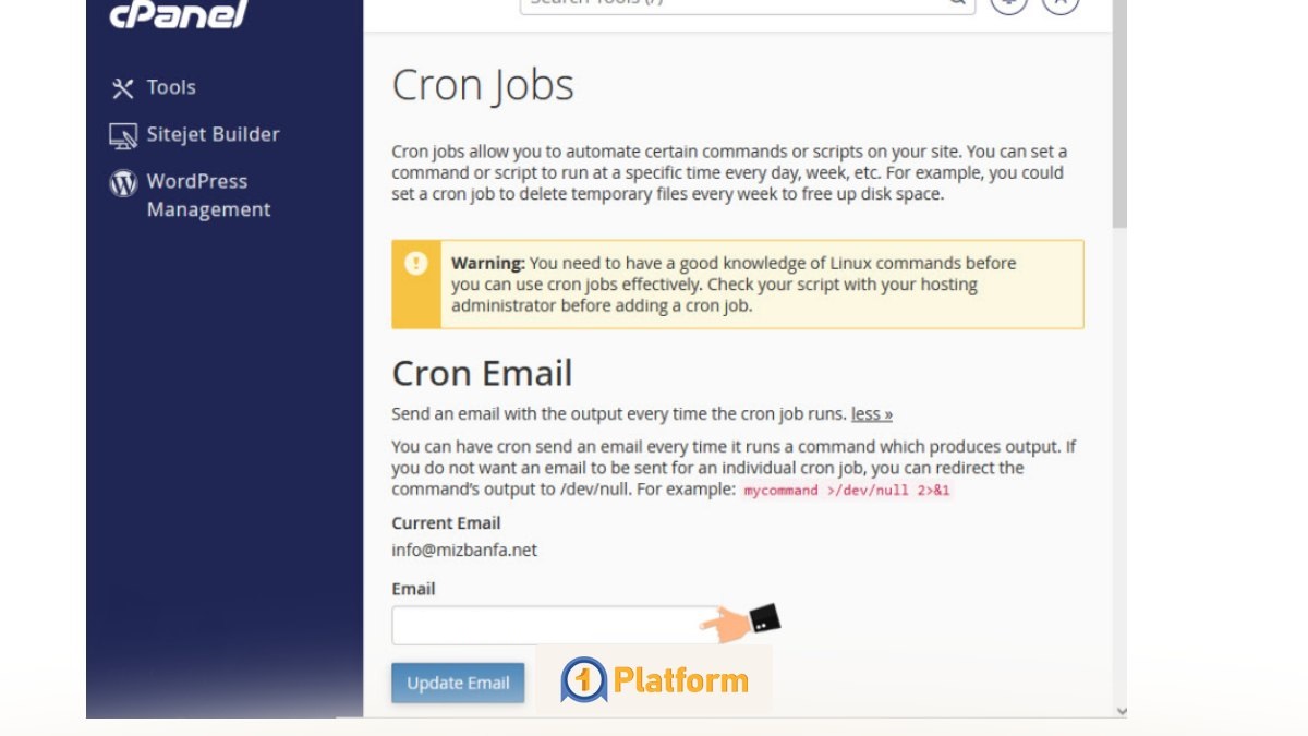مرحله دوم: تنظیم ایمیل اعلان اجرای کرون جاب
